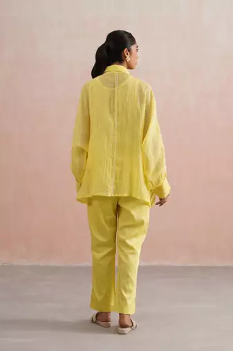 Yellow embroidered chanderi co ord set