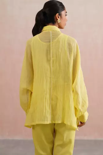 Yellow embroidered chanderi co ord set