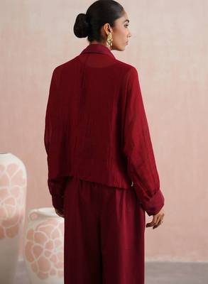 Maroon embroidered chanderi co ord set 2