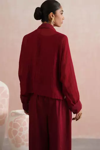 Maroon embroidered chanderi co ord set