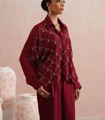 Maroon embroidered chanderi co ord set