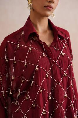 Maroon embroidered chanderi co ord set 4
