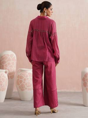 Pink embroidered chanderi co ord set 2
