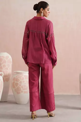 Pink embroidered chanderi co ord set