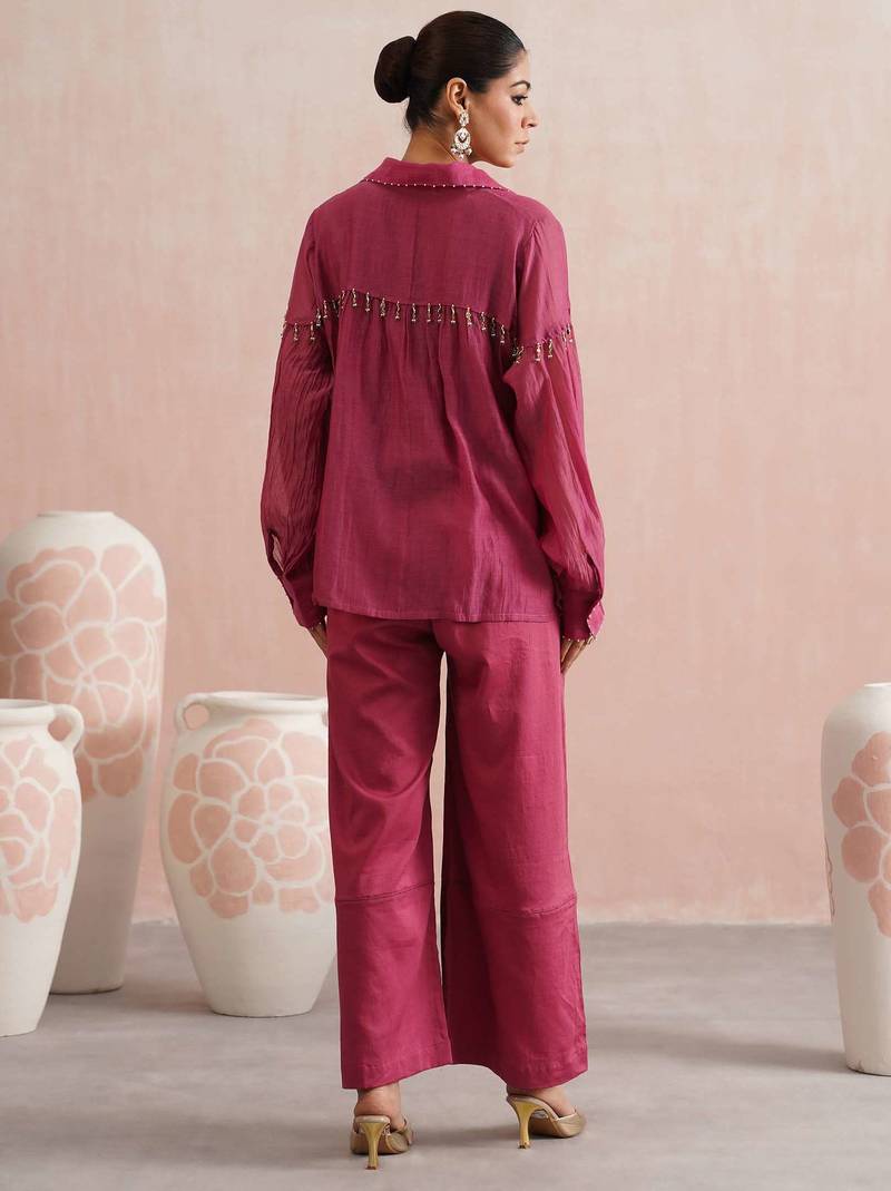 Pink embroidered chanderi co ord set