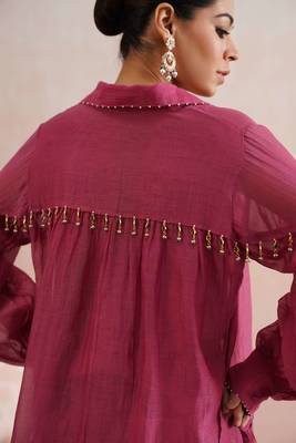 Pink embroidered chanderi co ord set 3