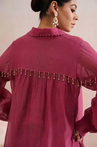 Pink embroidered chanderi co ord set