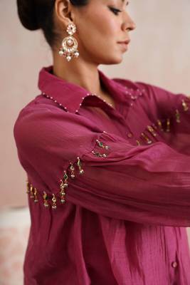 Pink embroidered chanderi co ord set 4