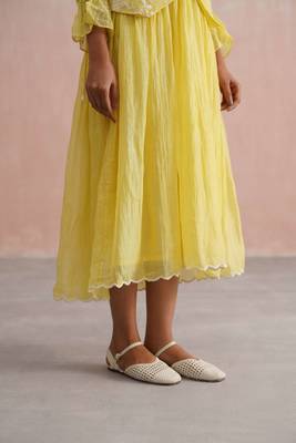 Yellow embroidered chanderi dress with jacket 5