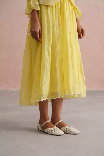 Yellow embroidered chanderi dress with jacket
