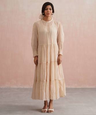 Beige cotton silk dress 1
