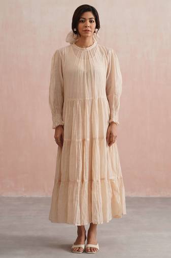 Beige cotton silk dress