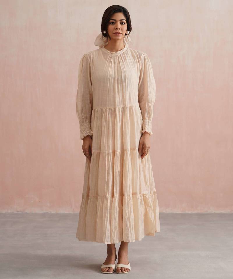 Beige cotton silk dress