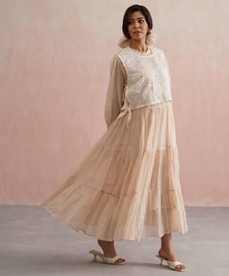 Beige cotton silk dress 2