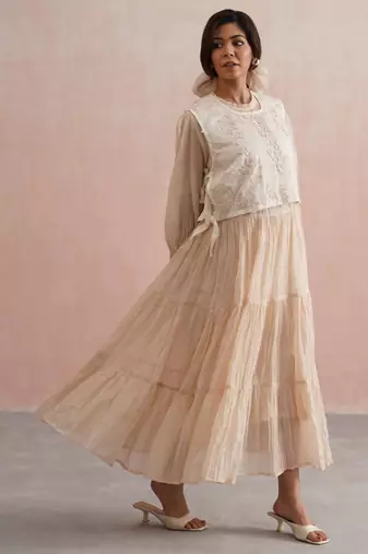Beige cotton silk dress