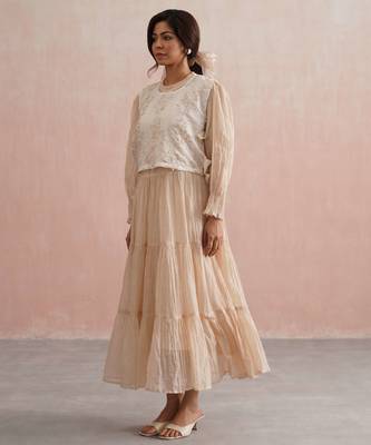 Beige cotton silk dress 3