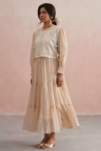 Beige cotton silk dress