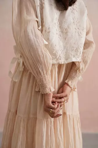 Beige cotton silk dress