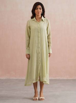 Green embroidered chanderi dress 1