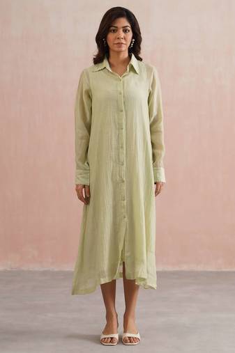 Green embroidered chanderi dress