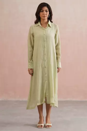 Green embroidered chanderi dress
