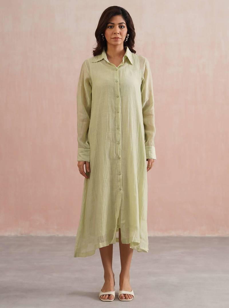 Green embroidered chanderi dress