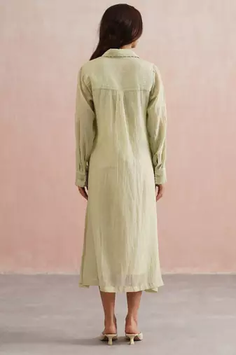 Green embroidered chanderi dress