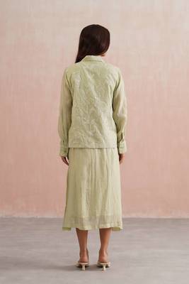 Green embroidered chanderi dress 3
