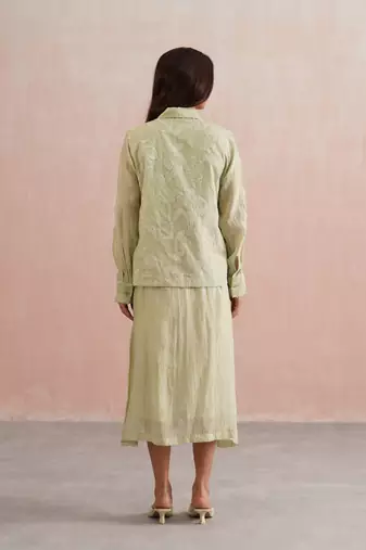 Green embroidered chanderi dress