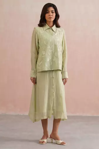 Green embroidered chanderi dress