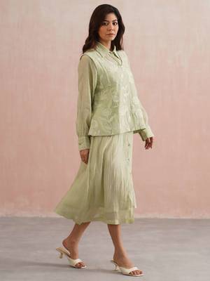 Green embroidered chanderi dress 5