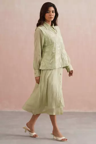 Green embroidered chanderi dress