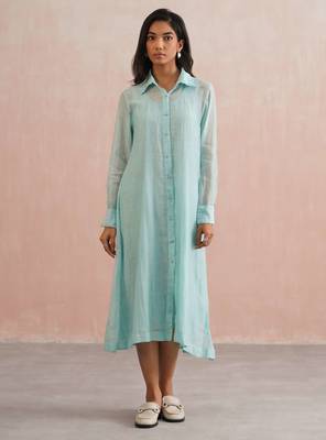 Blue embroidered chanderi dress 1