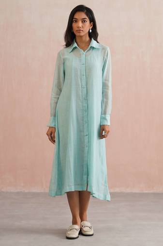 Blue embroidered chanderi dress