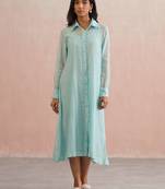 Blue embroidered chanderi dress