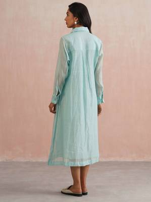 Blue embroidered chanderi dress 2