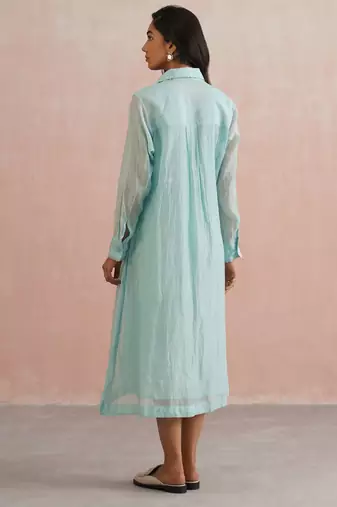 Blue embroidered chanderi dress