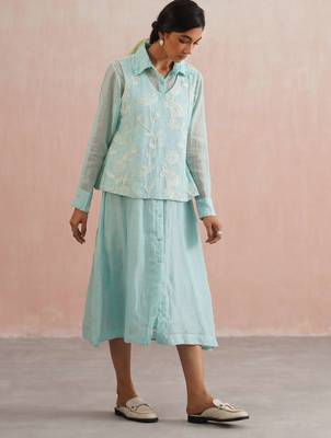 Blue embroidered chanderi dress 3