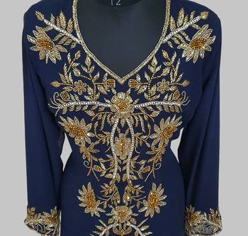 Elegant Navy Blue  georgette kaftan gown with golden zari work With hijab. 2