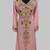 Elegant Peach georgette kaftan gown with golden zari work With hijab.