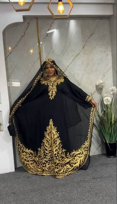 New Black Aari-Embroidered Abaya With gold detailed work for women's  1