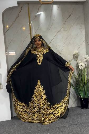 New Black Aari-Embroidered Abaya With gold detailed work for women's 