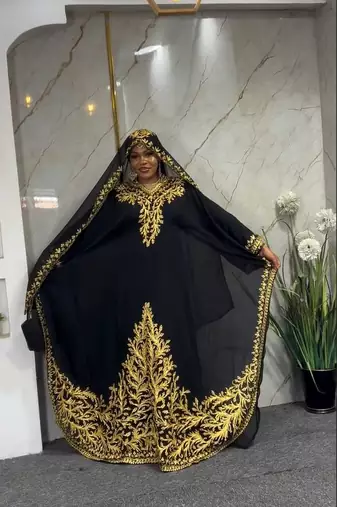 New Black Aari-Embroidered Abaya With gold detailed work for women's 