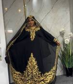 New Black Aari-Embroidered Abaya With gold detailed work for women's 