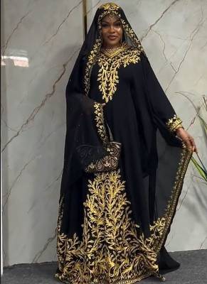 New Black Aari-Embroidered Abaya With gold detailed work for women's  2