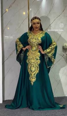 New Dark-Green Aari-Embroidered Abaya With gold detailed work for women's  3