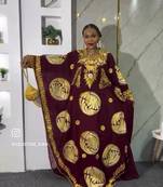 New Wine Aari-Embroidered Abaya With gold detailed work for women's 