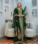 New green Aari-Embroidered Abaya With gold detailed work for women's 