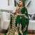 New green Aari-Embroidered Abaya With gold detailed work for women's 