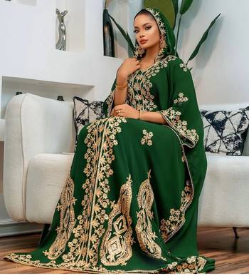 New green Aari-Embroidered Abaya With gold detailed work for women's  4